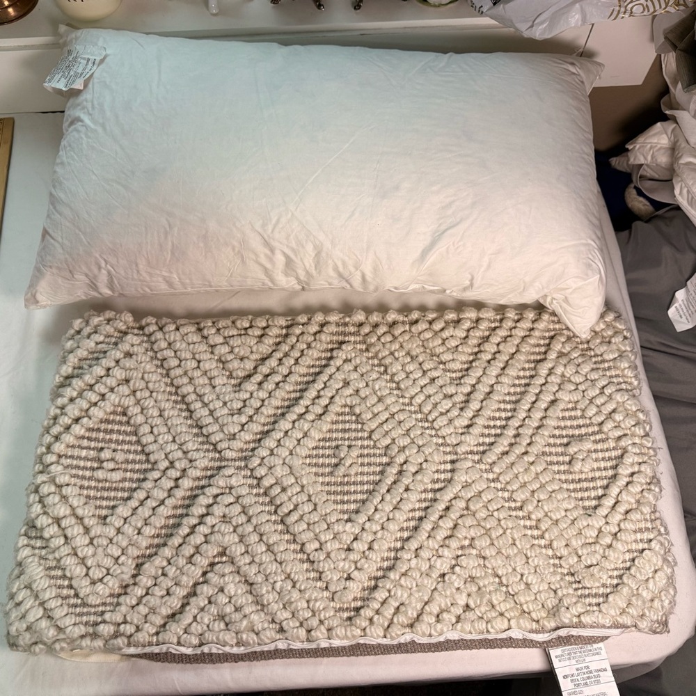 Calvin Klein Large Lumbar duck feather Pillow Sz 25X14 With Cream Textile Cover